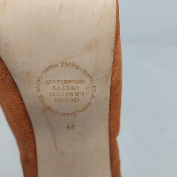 LOB Footwear Brown Orange Faux Suede Two Tone Platform Peep Toe High Heels Sz 6 - Picture 7 of 10